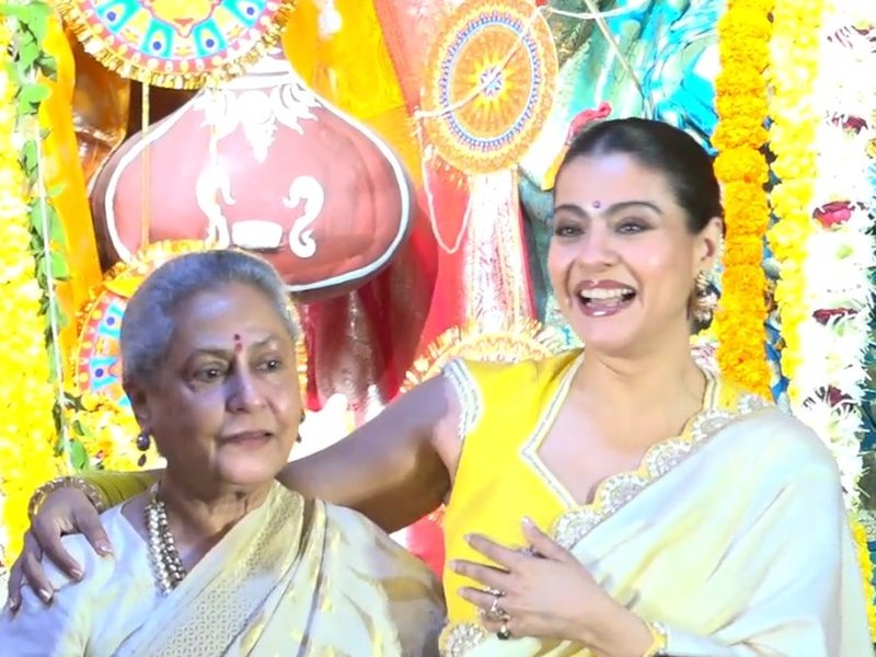 Jaya Bachchan Embraces Kajol in Heartwarming Moment During Saptami Festivities