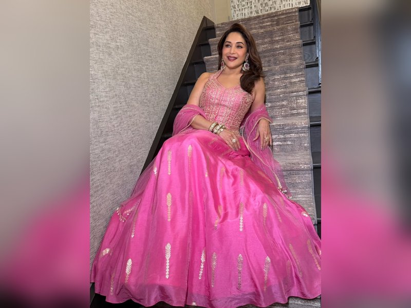Madhuri Dixit dazzles in a pink lehenga, shares stunning photos while reflecting on her career journey.