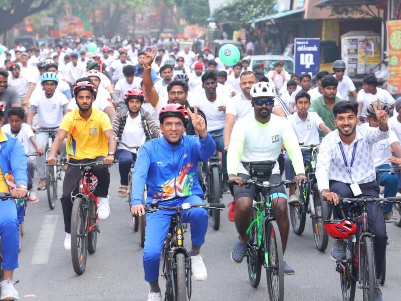 Mansukh Mandaviya celebrates Fit India Sundays’ anniversary with cycling event in Puducherry