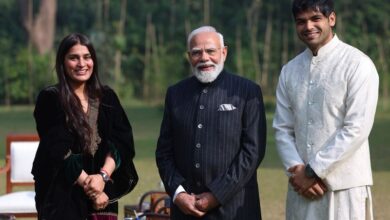 PM Modi welcomes javelin star Neeraj Chopra and wife Himani at his home
