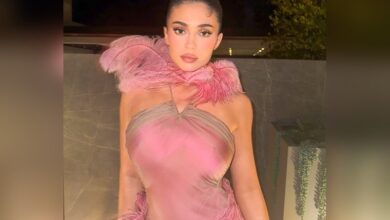 Kylie Jenner shows off her toned body in a gold bikini, sharing sultry selfies and vacation vibes.